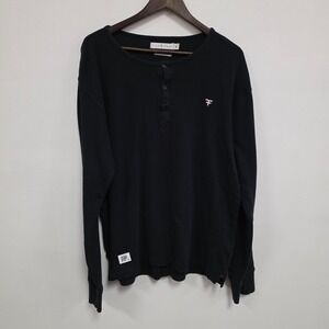 Five Four Mens Thermal Henley Shirt Size XL Black Long Sleeve Logo Cotton Micro